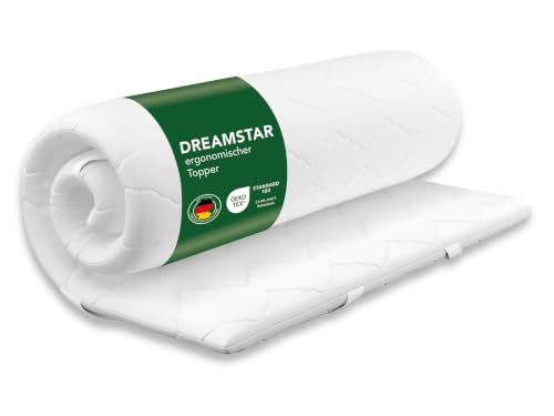 DREAMSTAR Colchón de 180 x 200 cm firme, protector de colchón Good Night de 6 cm de alto, certificado Öko-Tex y ergonómico para cama con somier, caravanas, antideslizante mediante cintas para fijación