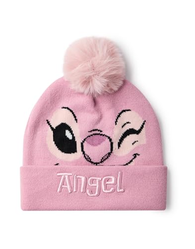 Disney Lilo & Stitch Girls Beanie Hat & Gloves Set | Pink Knitted Winter Hat with Angel Character Face | Kids One Size Pom Pom Beanie with Heat Transfer Print Gloves | Classic Movie Merchandise Gift3