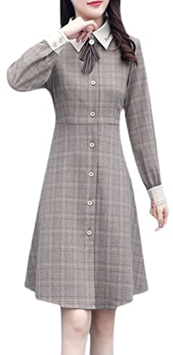 ＪＱＢＦＬワンピース レディース チェック柄 長袖 ロングワンピース シャツワンピース 春 カジュアル フロントボタン 前開き きれいめ 春ワンピ 通勤(Fチェック)