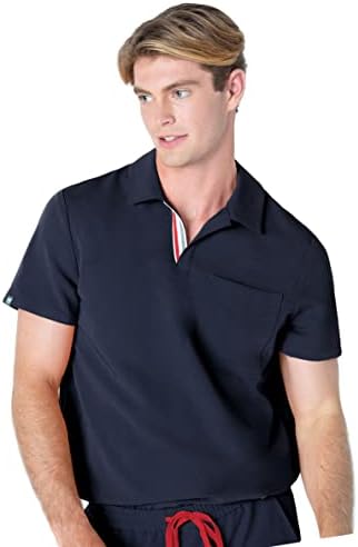 Mediclo Men's Medical Scrub Top - Fraser Collar Chest Pockets Shirt Eco Friendly Sustainable FYSEL Fabric Workwear Navy MT5016R2NAV06 M
