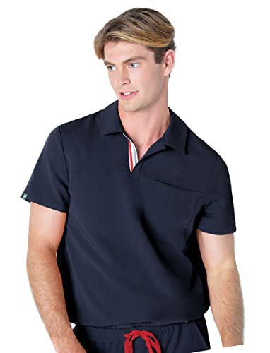 Mediclo Men's Medical Scrub Top - Fraser Collar Chest Pockets Shirt Eco Friendly Sustainable Fysel Fabric Workwear Navy Mt5016R2Nav06 M #TOP6
