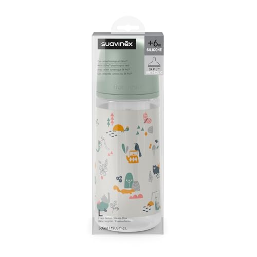 Miniatura 3 de Suavinex Biberón 360 Ml Con Tetina Fisiológica Sx Pro De Silicona, Válvula Anticólico, Flujo Denso L Para Bebés 6 Meses - Walk Verde