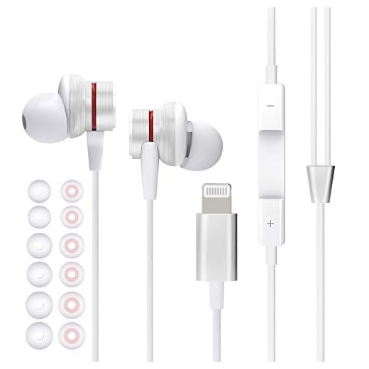 aceyoon Écouteurs pour iPhone Intra-Auriculaires Lightning MFi Certifié Écouteurs Filaires Stéréo avec Microphone Contrôle Volume avec 6 Paires S/M/L Embouts Compatible avec iPhone 13 12 Pro (Blanc)
