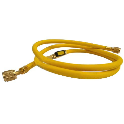 3S SuperSamaStore Flessibile Frusta con Rubinetto a Sfera 5/16 SAE e Premispillo per Manutezione e Ricarica Gas in Impianti di Condizionamento e Climatizzazione, 1,5 Metri, Giallo