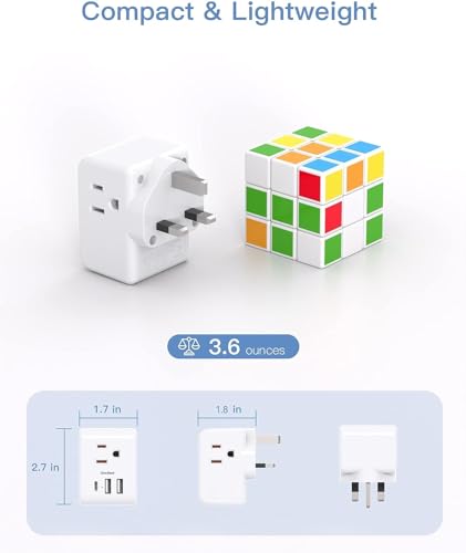 Image of 2 Pack US to UK Ireland Travel Plug Adapter, Type G Power Plug Adapter with 3 Outlets 3 USB Ports(1USB C), European Travel Plug Adapter for USA to England London Scotland British Qatar Irish Hongkong