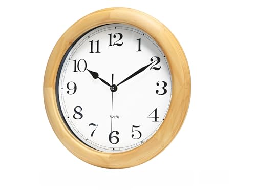 Kesin Wooden Wall Clocks 14 Inch Silent Wall Clock Large Decorative Battery Operated Non Ticking Analog Modern Clock for Living Room Kitchen Bedroom, Natural Grain