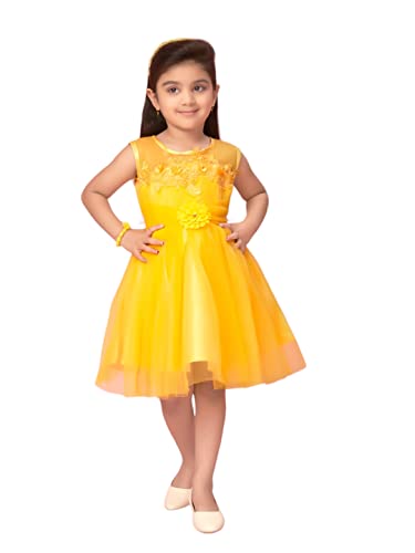 Image of Aarika Girls Yellow Colour Polyester Self Design Frock