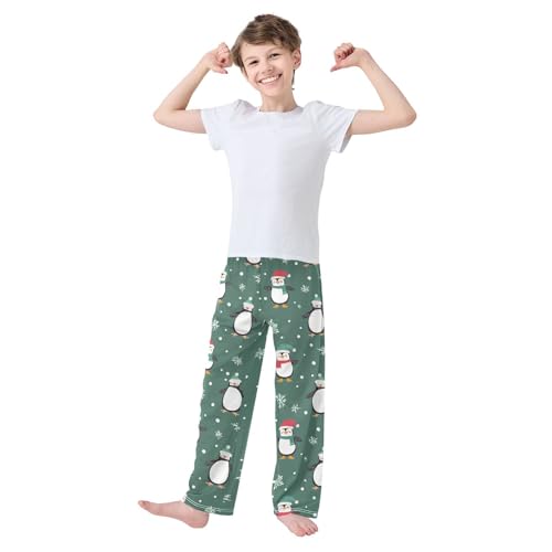 ZZXXB Xmas Penguin Snow Boys Long Pants Soft Trousers Elastic Waist Kids Lounge Bottoms with Pockets S-XL2