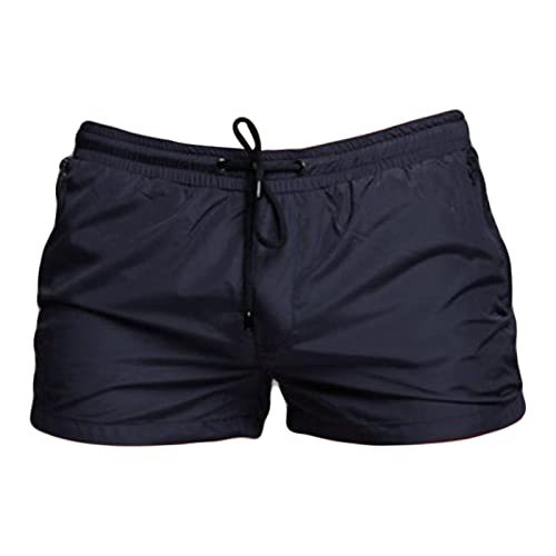 Maiyifu-GJ Men's Mesh Lining Beach Shorts Quick Dry Swim Trunks Swimwear Gym Workout Athletic Short Pants Zipper Pockets (Dark Blue,Medium)