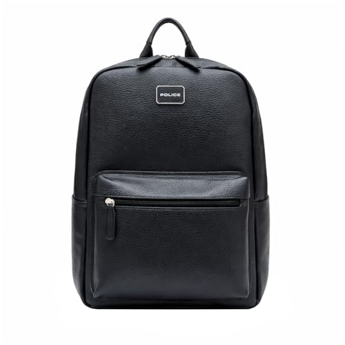 Image of Police 30L Laptop Backpack for Men & Women | Premium Grainy Texture Vegan Leather | Stylish Lightweight Travel & Office Bag | Front Utility Pocket | Black