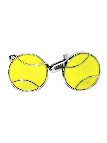 Silver-Tone Men's Cuff Links YELLOW TENNIS BALL Shaped Cufflinks