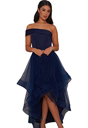 Chi Chi London Robe asymétrique en Tulle avec Ourlet plongé Bleu Marine Cocktail, 38 Femme Cover