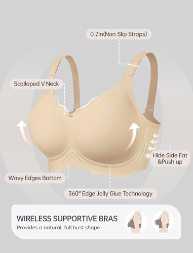 Image of OEAK Women Value Series Jelly Bras Wireless Pushup Convertible Bra | Everyday Essentials,Comfortable Bralettes,No Underwire,Full Coverage,Support Lift,Tshirt,Soft,Seamless,Scalloped
