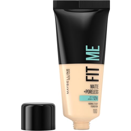 Maybelline New York Fondotinta Fit Me Matte&Poreless, Finish Opacizzante e Fissante, Tonalità: 100 Warm Ivory