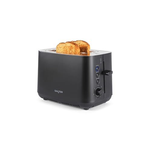 Salter Kuro 2-Slice Toaster – High-Lift Eject, 7 Browning Levels, Defrost/Reheat/Cancel Functions, Removeable Crumb Tray, Wide Slots, 925W Power, Self-Centring Function, Modern Design, Black
