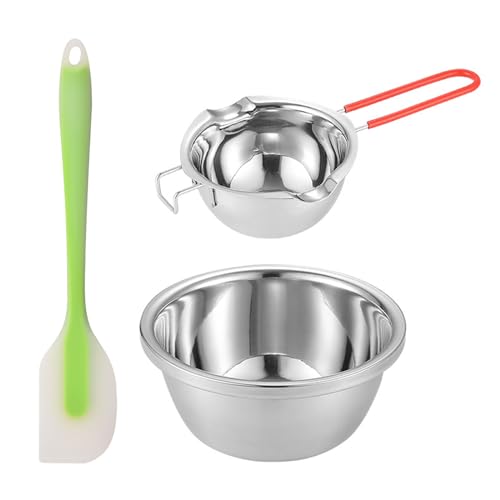 Greyoe 480ml Cazo de Fusión Set, Cuenco de Fusión al Acero Inoxidable 304 con Cazo 18 cm + Espátula, Set de Fusión Ideal para Chocolate, Mantequilla, Queso y Caramelo