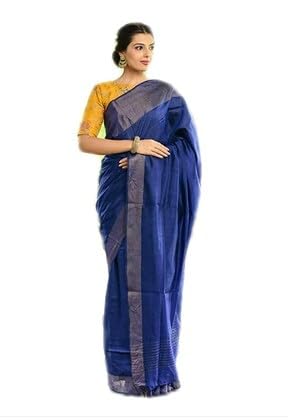 Charkha Silk Pure Tussar Mooga Silk Saree With Running Blouse Color (Royal Blue)