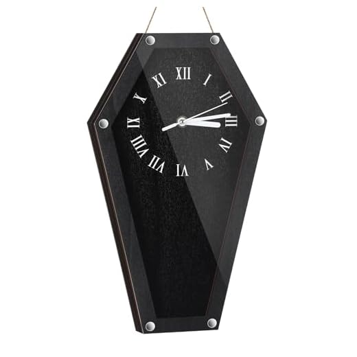 Kenning Halloween Coffin Wall Clock Wooden Gothic Wall Decor Black Baroque Hanging Clock Gothic Coffin Shaped Wall Art for Living Room Bedroom Goth Horror Decorations