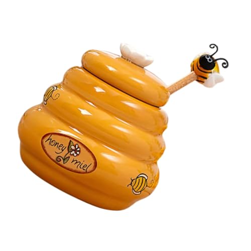 FUNOMOCYA 1 Set Honey Storage Jar Honey Pot Syrup Dispenser Retro Honey Dispenser Adorable Jar Honey Storage Holder Honey Jars with Dipper Vintage Storage Tank Ceramic re-usable