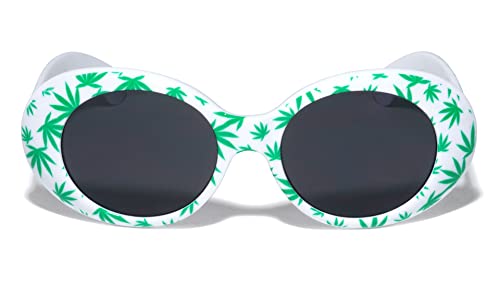 Oval Round White Retro Marijuana Pot Leaf Print Sunglasses Men Women2