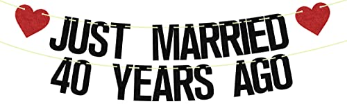 Just Married 40 Years Ago Banner 40th Wedding Anniversary Party Banner Decorations We Still Do 40th Banner 40 Years Blessed & Loved Decorations Supplies Black Red Glitter