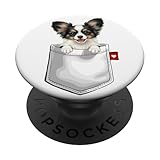 Simpatico cucciolo Papillon in tasca, per gli amanti dei cani, mamma del cane, mamma Papillon, papà del cane, papà Papillon, proprietario di cani, fan dei cuccioli, proprietari di animali domestici che amano le divertenti illustrazioni di cuccioli, giocando a frisbee. Papillon è il mio animale spirituale.