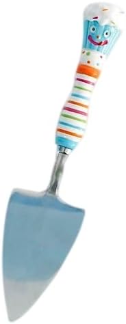Glitterville Cupcake Town Cake Server, Ceramic & Stainless Steel, 11 Inches, Blue & Pink Design with Stripes