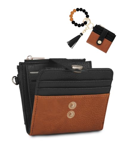 Image of Wristlet Wallets for Women,Keychain Wallet RFID Small Wallet (Brown&Black)