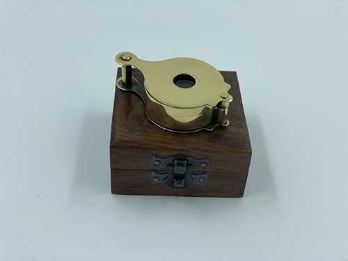 Brújula náutica metálica con caja de madera artesanal miniatura 6