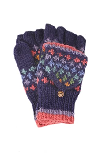 Mitaines en laine bleu marine contre le froid aux mains avec Pachamama