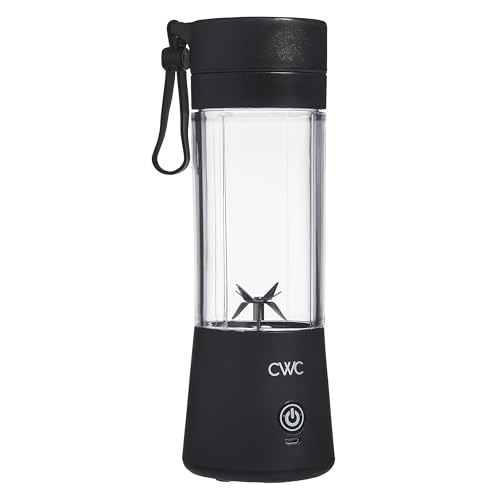 COOK WITH COLOR Mini Portable Blender - 250W Power, 12oz Capacity, Stainless Steel Blade, Wireless/USB Rechargeable, Jet Black