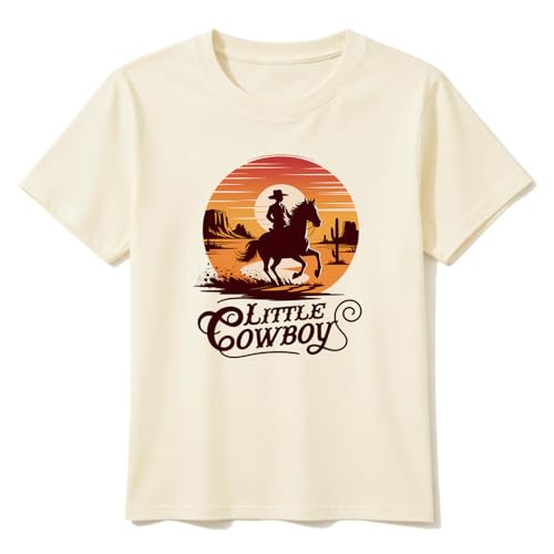 Cowboy Shirts for Boys Vintage Western Style Denim Graphic Cotton Crew Neck T-Shirt Size: 2-7 Years (US Age 5 Years 6 Years Apricot Little Cowboy)