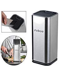 Knife Block, Fnboc Stainless Steel Knife Holder - 14 Slot Universal Kitchen Organizer - Scissor/Sharpener Rod Kitchen Storage - Drainage Hole & Easy to Clean & Save Space