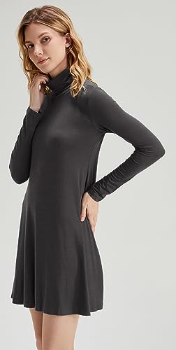 Image of KEEDONE Women's Long Sleeve Turtleneck Casual Loose T-Shirt Dresses