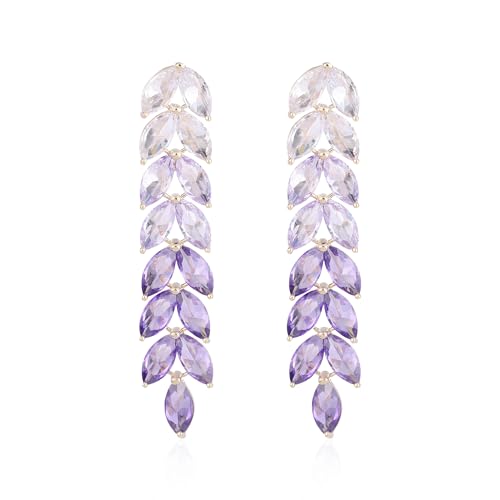 Gradient Crystal Long Chandelier Tassel Dangle Earrings for Women Rhinestone Leaf Drop Statement Earrings