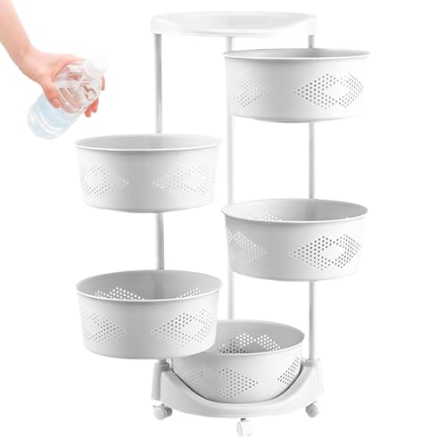 Janurium Estantes giratorios para almacenamiento de alimentos: organizador de estantes con ruedas, carrito de almacenamiento liviano, práctico organizador de estantes multicapa para cocina y balcón