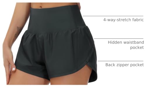Image of THE GYM PEOPLE Womens High Waisted Running Shorts Quick Dry Athletic Workout Shorts with Mesh Liner Zipper Pockets