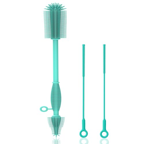 Image of Raymeefa Set of 3 Bottle Brush and Straw Cleaner Brush,Reusable,Bendable,Soft Silicone Brush to Clean Crevice (Green)