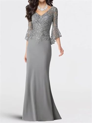 Lace Applique Chiffon Mother of The Bride Dresses for Wedding 3/4 Sleeve Long Mermaid Wedding Guest Dresses for Women Formal4