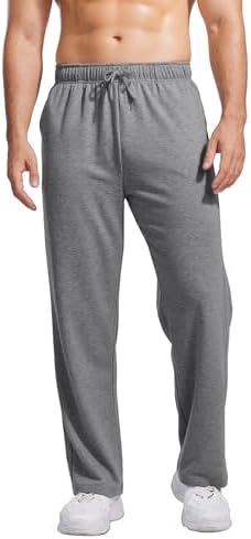 PINSPARK Men's Cotton Sweatpants Open Bottom Athletic Jogger Sweatpants Lightweight Sweat Pants Lounge Pants with Pockets