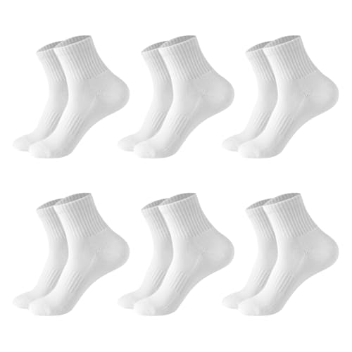 GSHLLO 6 Pairs White Thin Socks Above Ankle Crew Socks Casual Athletic Socks Breathable Sport Socks Comfort Dress Socks