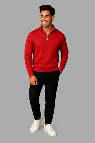 Image of Mack Jonney Men's Fleece Half-Zip High Neck Sweatshirt | Warm & Stylish Winter Wear -M4380