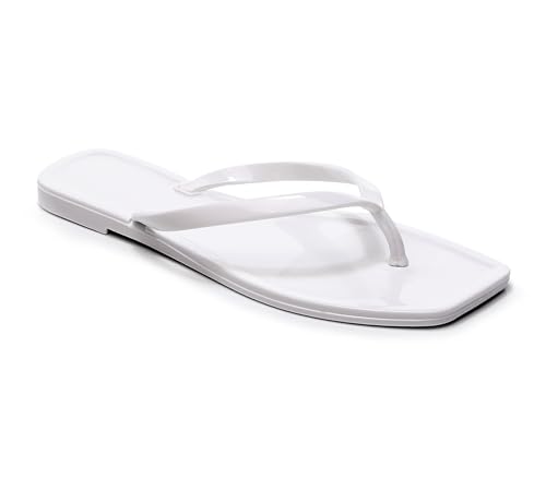 Image of Womens Flip Flops Thong Sandals Jelly Shoes Flat for Ladies Slides White Slippers Size 8 Slip On Square Toe Summer Beach Dressy