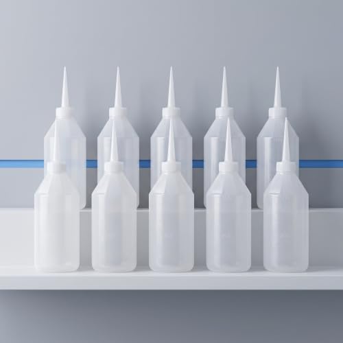 Toddmomy 10 plastikowych butelek z dozownikiem – butelki z cienką końcówką do farb, klejów i chemikaliów do użytku domowego i laboratoryjnego, 500 ml (17 uncji)