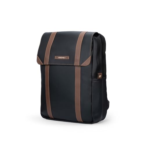 Image of Assembly Vintage 21L Laptop Backpack for Men Women 15.6 Inch Leatherette Office Travel Bag with Hidden Magnetic Flap Closure