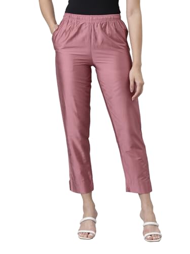 Image of GO COLORS Modal Spandex Metallic Pants Festive Full Length for Women| Lightweight, Mid Rise, Side Pockets