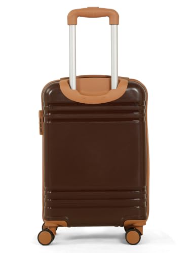 Image of Teakwood Cabin Size 8 Wheels Trolley Bag, Hard Cabin with Zipper Closure, Adjustable Push Button & Cross Side Strap, Number Lock System 360 Degree (Small, Brown)
