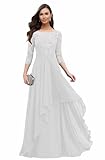 Loyeloy Mother of The Bride Dress for Women Long with Sleeves Lace Applique Beaded White Jewel Maxi Formal Evening Gown 12