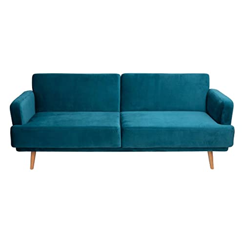 Atmosphera - Canapé Convertible Jack Bleu en Velours 3 Places