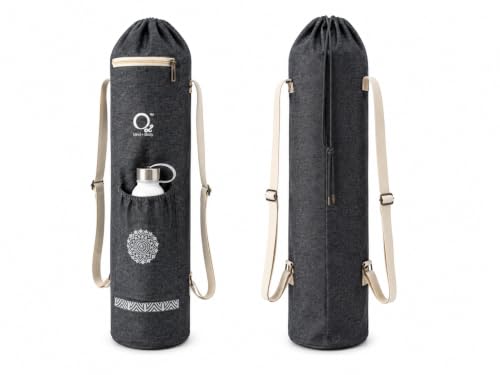Image of O2 Yoga Mat Bag | Cotton Yoga Mat Carry Bag with Adjustable Double Straps | Yoga Mat Cover Bag for Women & Men | Fits 2mm-10mm Mats - Charcoal Mandala Block Print